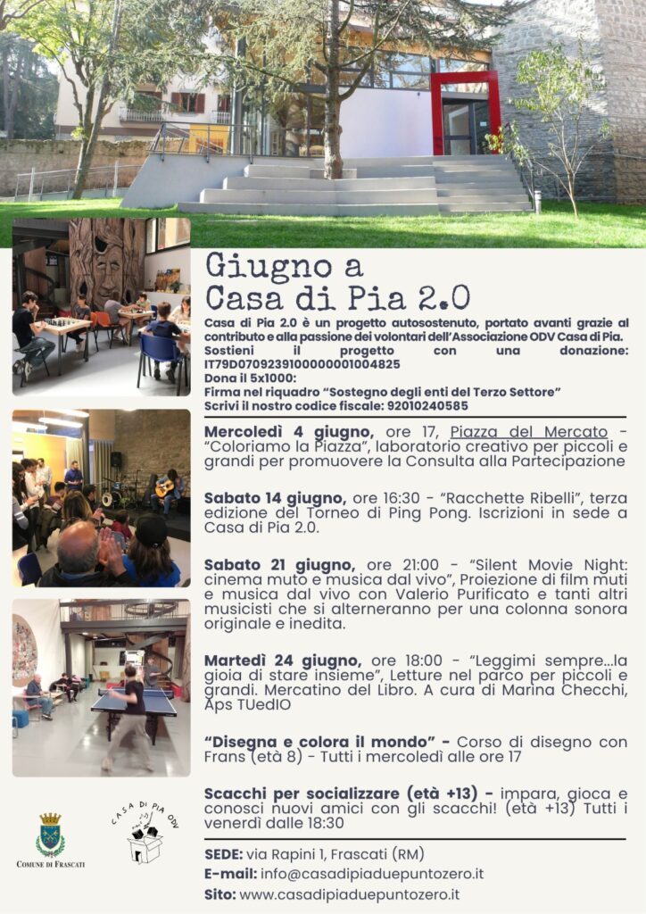 locandina programma giugno 2025 Casa di Pia 2.0